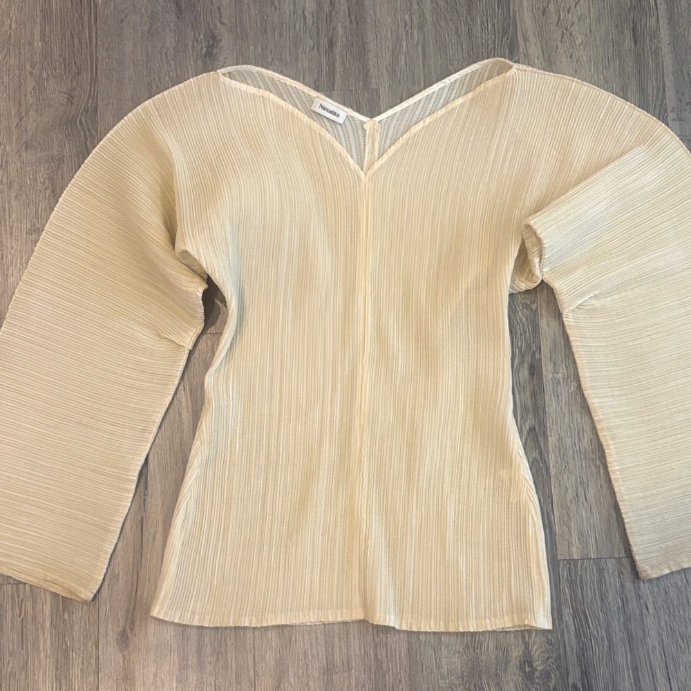 Nanushka Cream Pleated V-Neck Tunic